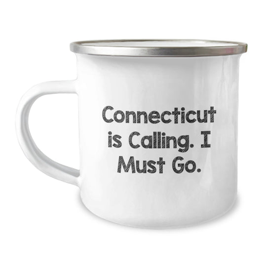 Connecticut Camping Mug Gifts from Friends for Connecticut Men - Funny Quote 'Connecticut Is Calling I Must Go' Christmas Unique Gifts for Women - Image 1