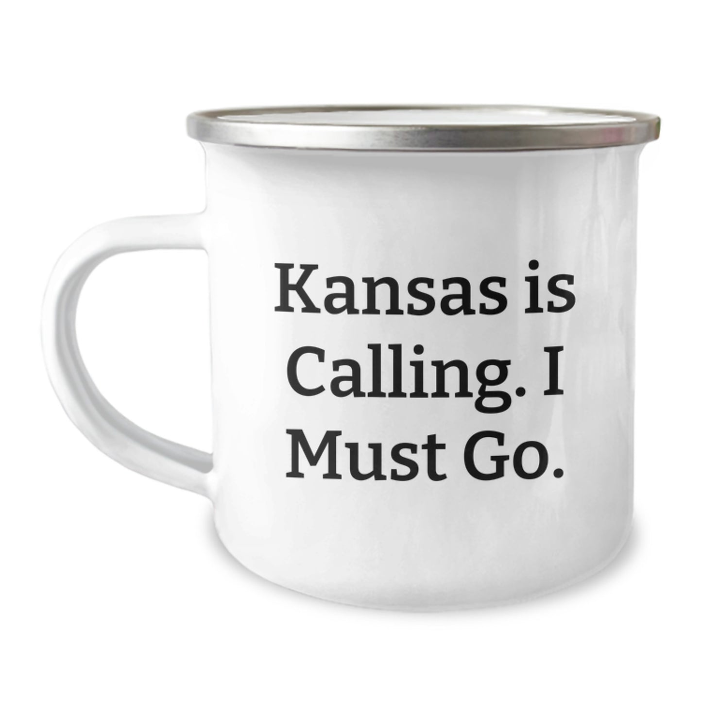 Kansas Camping Mug, Funny Quote Gifts from Family, Friends, or Coworkers to Kansas Enthusiasts, Perfect for Christmas Unique Gifts, Kansas Is Calling. I Must Go. Camping Mug - Image 1