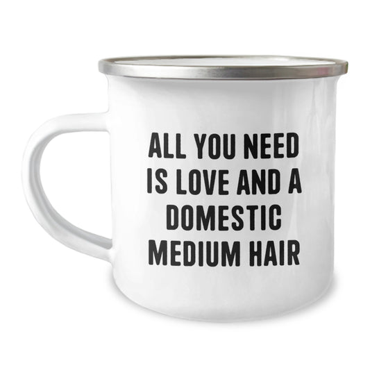 Funny Domestic Medium Hair Cat Camping Mug Gifts from Friends or Family for Christmas Unique Presents - Image 1