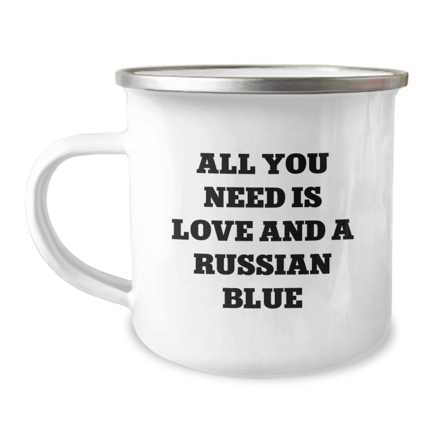 Funny Russian Blue Cat Lovers Gifts from Friends to Family Birthday Unique Russian Blue Cat Camping Mug - 'All You Need Is Love And A Russian Blue' Perfect for Russian Blue Cat Enthusiasts - Image 1