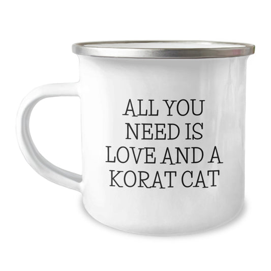 Korat Cat Lovers Gifts from Friends for Birthday - 'All You Need Is Love And A Korat Cat' Camping Mug - Image 1