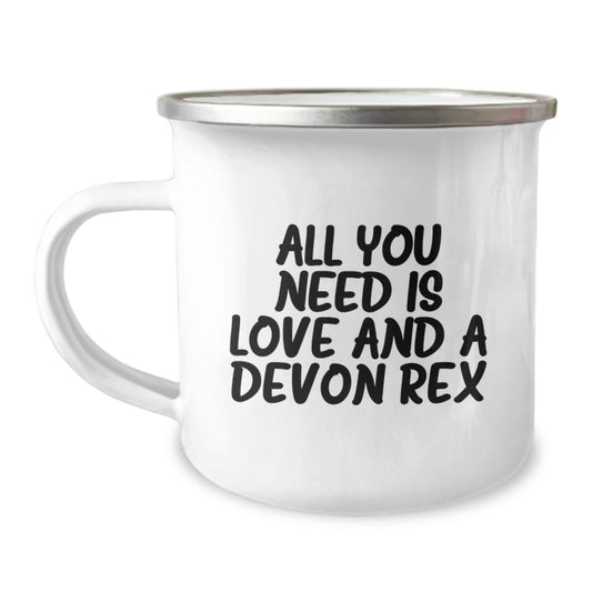 Devon Rex Cat Lovers' Camping Mug - Funny Quote for Friends and Family Unique Gifts, Gifts from Friends for Devon Rex Cat Owners, 12 oz Stainless Steel with Enamel Finish - Image 1