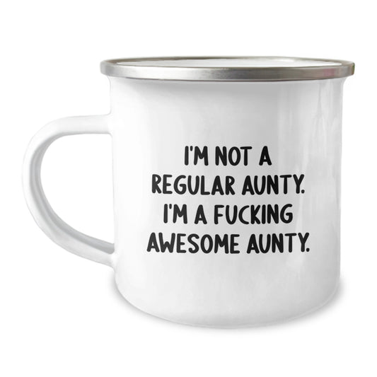 Funny Aunty Gifts, I'm Not A Regular Aunty, Camping Mug for Women, Unique Christmas Unique Gifts from Family to Aunty - Image 1