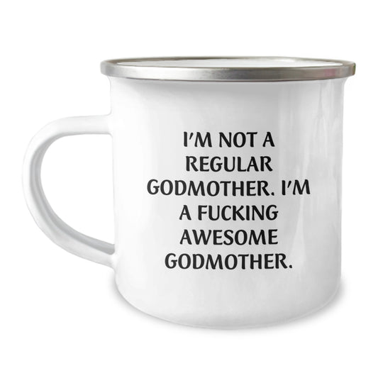 Funny Godmother Gifts for Her Camping Adventures, 'I'm Not A Regular Godmother', Stainless Steel Mug, Gifts from Family, Unique Christmas Memorable Presents - Image 1