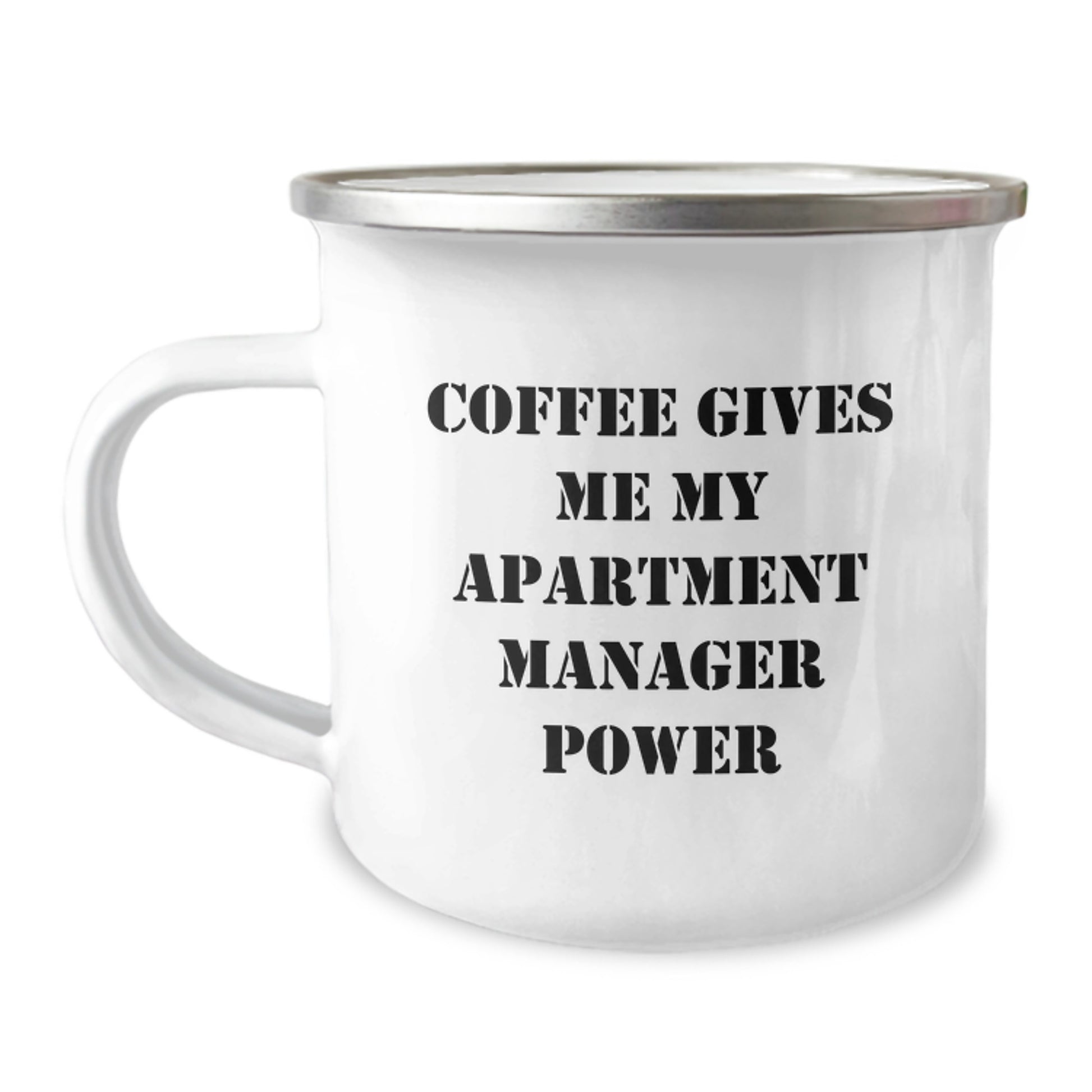 Funny Gifts for Apartment Manager Friends from Family - 'Coffee Gives Me My Apartment Manager Power' Stainless Steel Camping Mug, Christmas Unique Gifts for Men, Women, Coworkers, Colleagues - Image 1