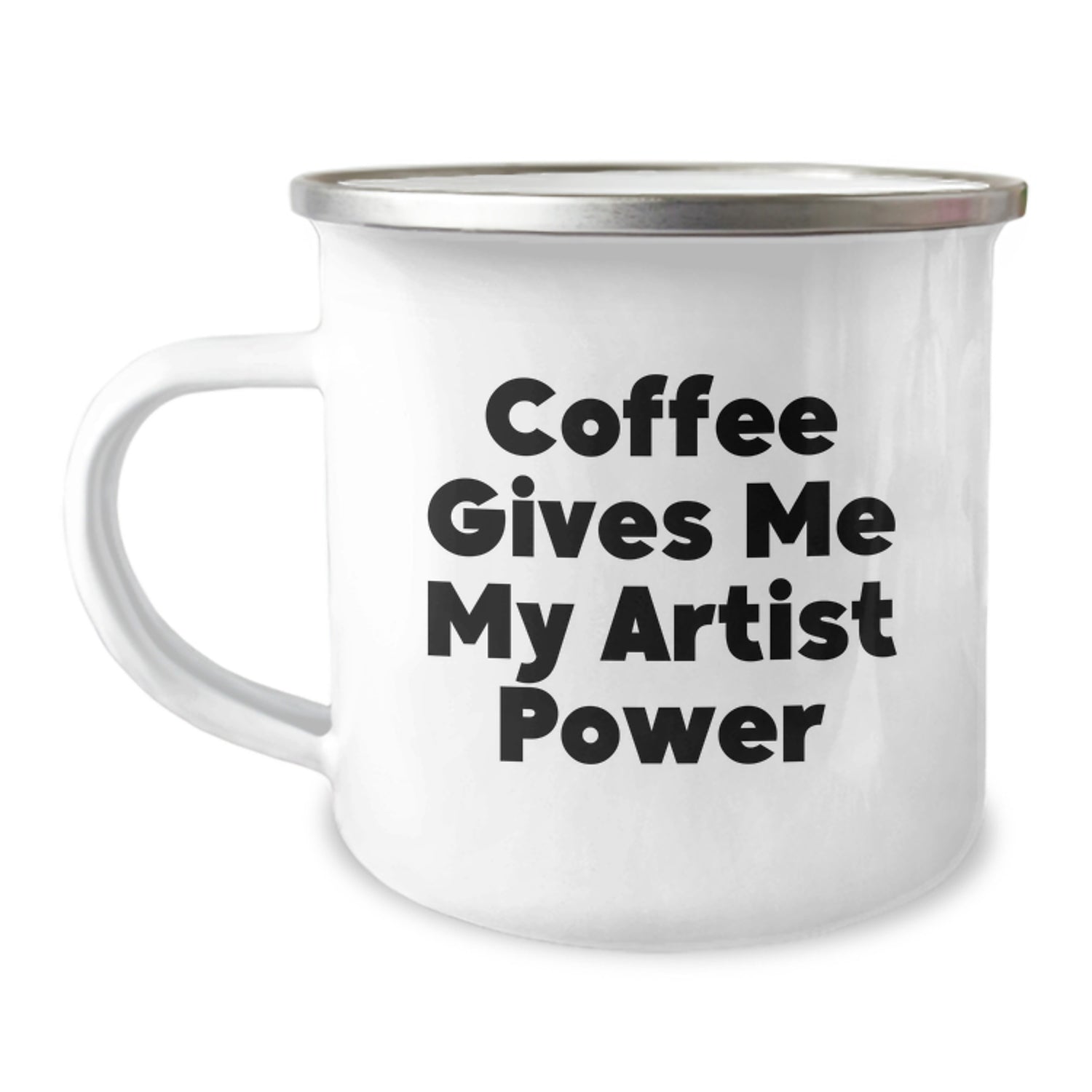 Funny Artist Camping Mug Gifts from Friends for Christmas 'Coffee Gives Me My Artist Power' - Image 1
