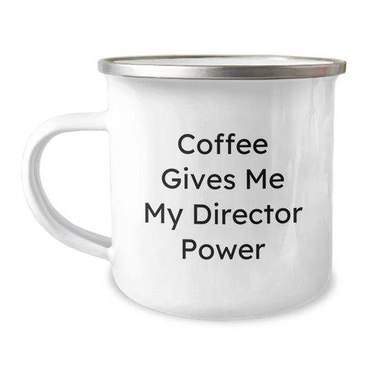 Funny Director Gifts from Friends for Men, Coffee Gives Me My Director Power 12 oz Camping Mug, Unique Graduation Gifts - Image 1