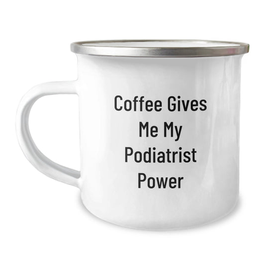 Funny Podiatrist Gifts for Men - 'Coffee Gives Me My Podiatrist Power' Enamel Camping Mug for Christmas Unique Gifts from Family - Image 1