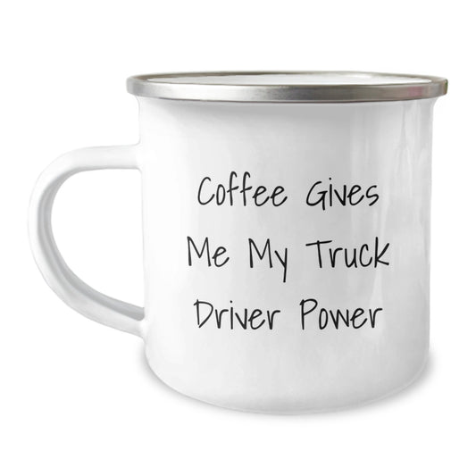 Funny Truck Driver Gifts, Coffee Gives Me My Power, Birthday Unique Gifts for Men from Friends and Family, Camping Mug - Image 1