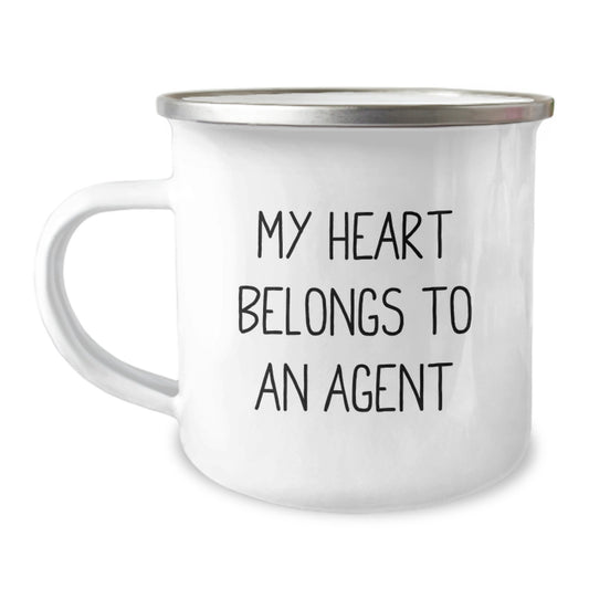 Funny Agent Gifts from Friends for My Heart Belongs To An Agent Camping Mug, Birthday Unique Agent Mugs, Agent Lovers, Agent Enthusiasts - Image 1
