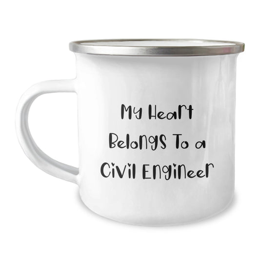 Civil Engineer Gifts, Funny Quote Mug, 'My Heart Belongs To A Civil Engineer', Birthday Unique Gifts from Friends, 12 oz Stainless Steel Camping Mug - Image 1