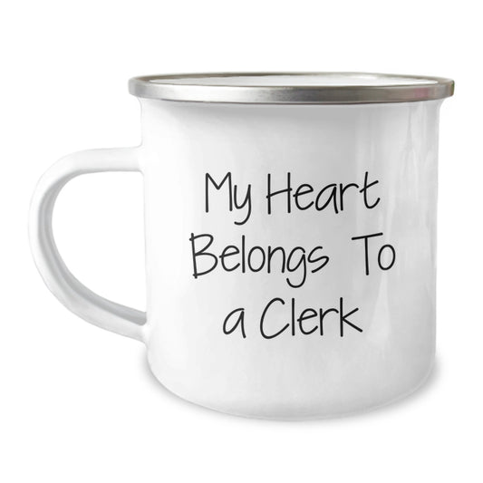 Funny Clerk Gifts, My Heart Belongs To A Clerk Camping Mug, Birthday Unique Gifts for Clerk Friends from Family - Image 1