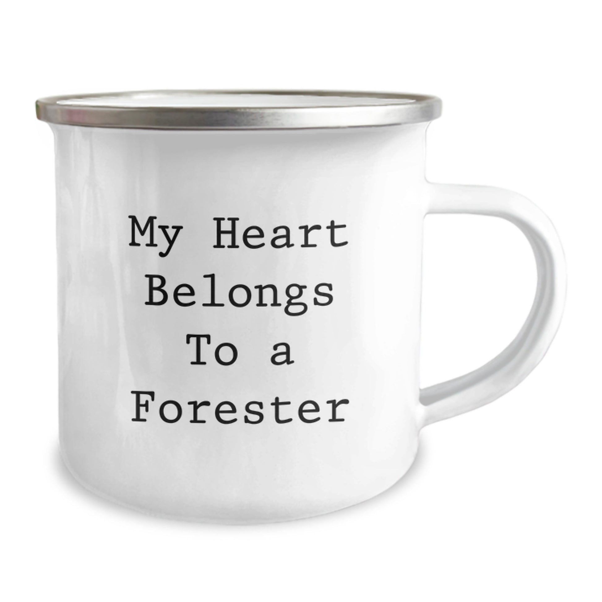 Funny Forester Camping Mug, Gifts from Friends for a Birthday, 'My Heart Belongs To A Forester' - 12 oz Stainless Steel with Enamel Finish - Image 2