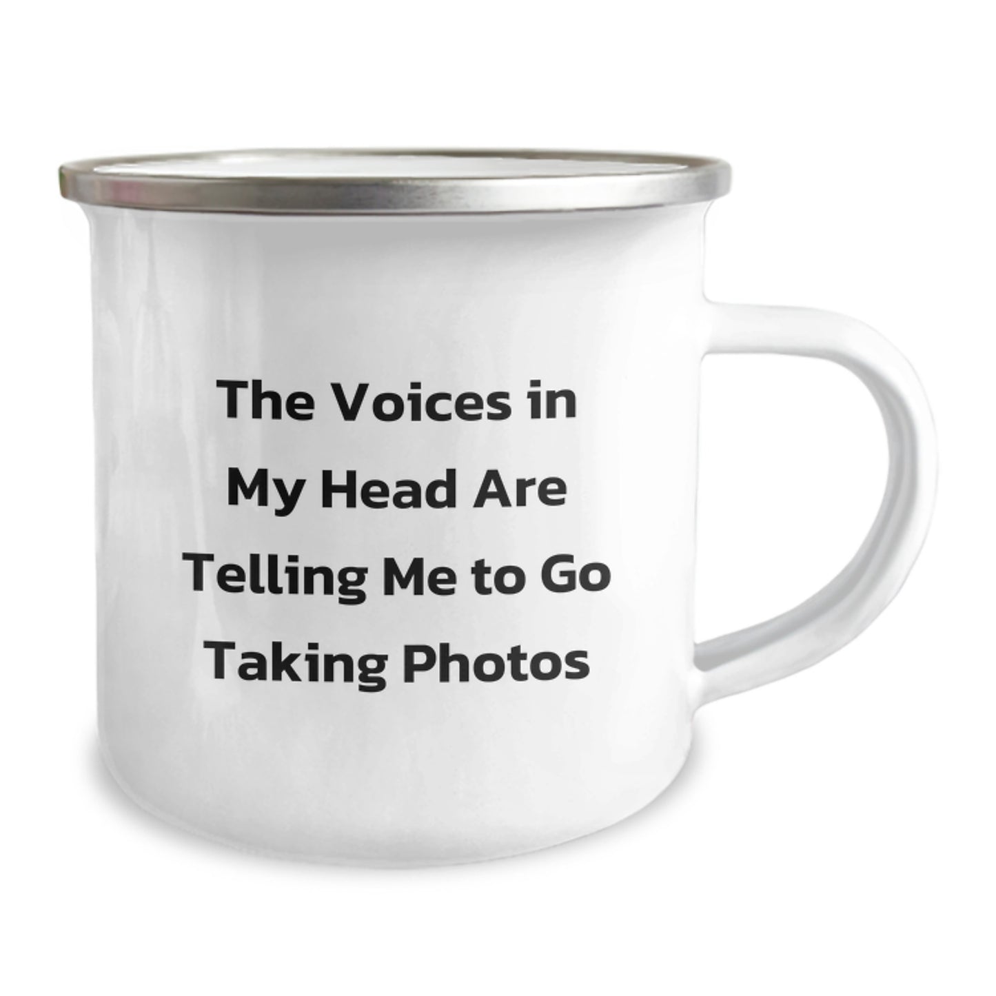 Funny Taking Photos Gifts for Men, Unique Christmas Mugs for Camping Enthusiasts, 'The Voices In My Head Are Telling Me To Go Taking Photos' Funny Quote on Stainless Steel Camping Mug - Image 2