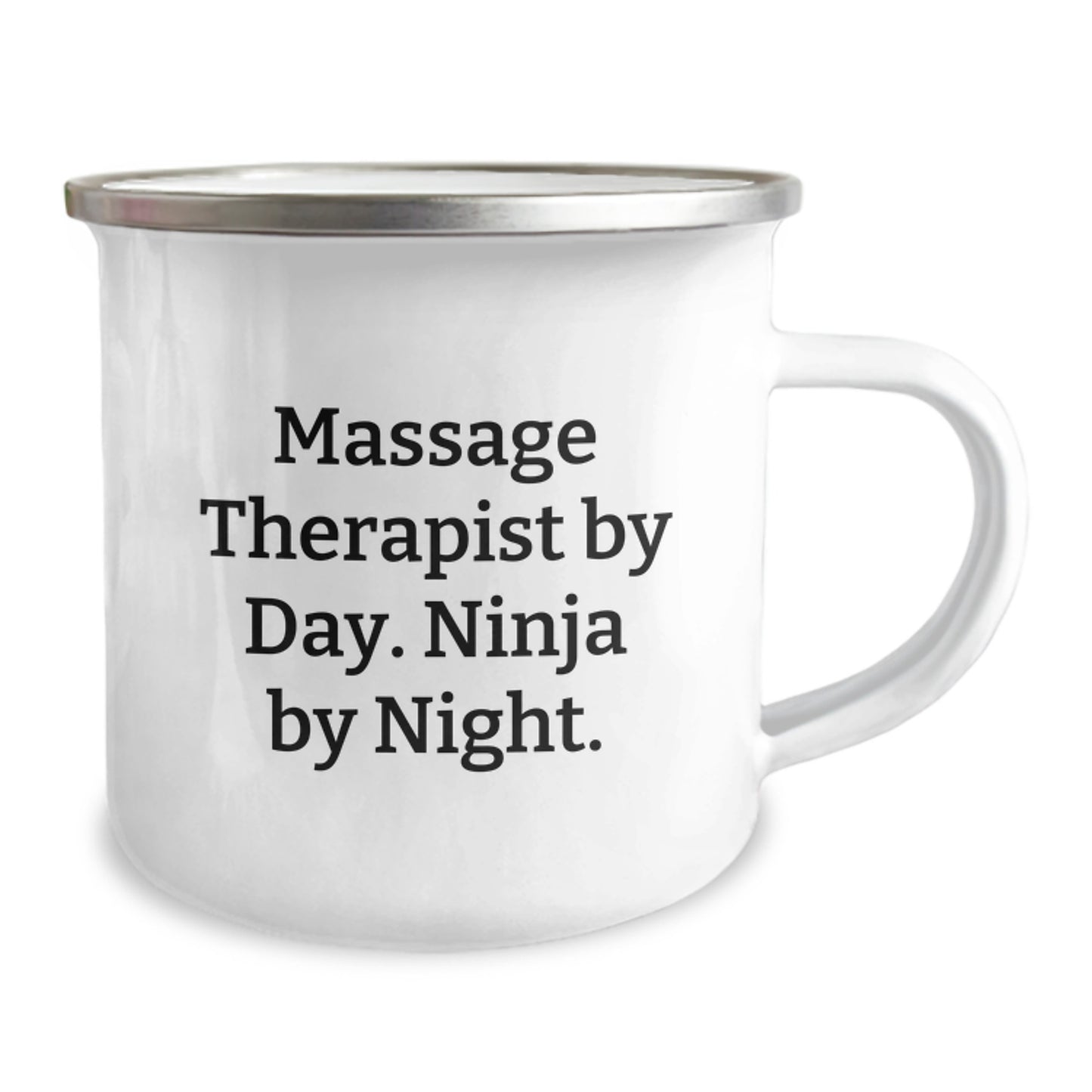 Massage Therapist Gifts from Friends, Funny Camping Mug for Birthday, 'Massage Therapist By Day. Ninja By Night.' - 12 oz Stainless Steel with Enamel Finish - Image 2
