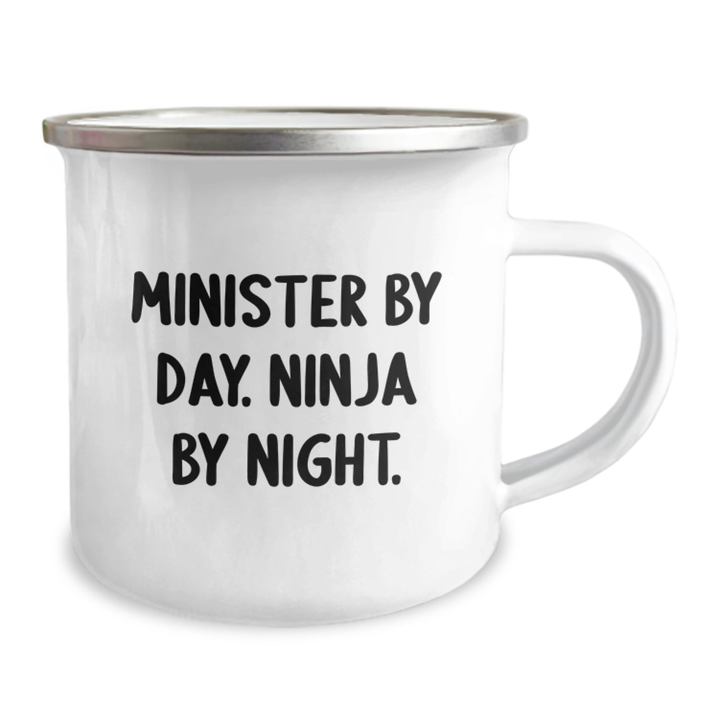 Minister Mug Gifts from Friends and Family for Birthday - 'Minister By Day. Ninja By Night.' Funny Quote, 12 oz Stainless Steel with Enamel Finish, Unique Camping Mug - Image 2