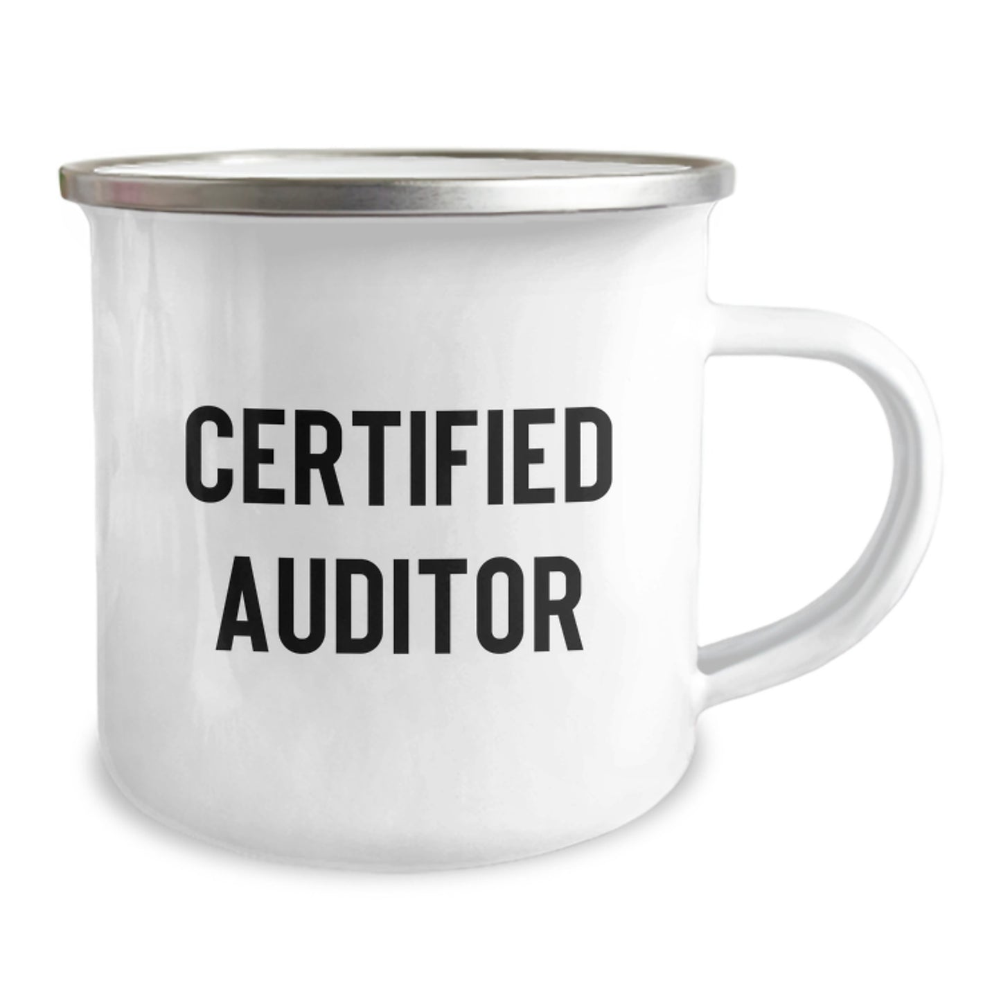 Funny Auditor Quotes Gifts for Men from Family, 12 oz Camping Mug for Graduation - Enamel Finish - Permanent Printing - Image 2