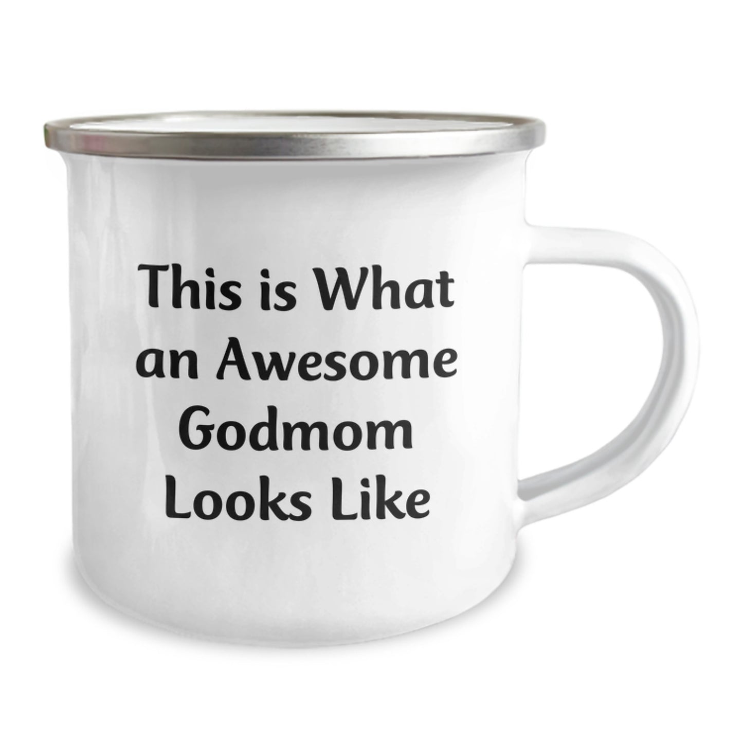Gifts from Godmom to Godmom - This Is What An Awesome Godmom Looks Like, Funny Camping Mug for Graduation, 12 oz Stainless Steel with Enamel Finish - Image 2