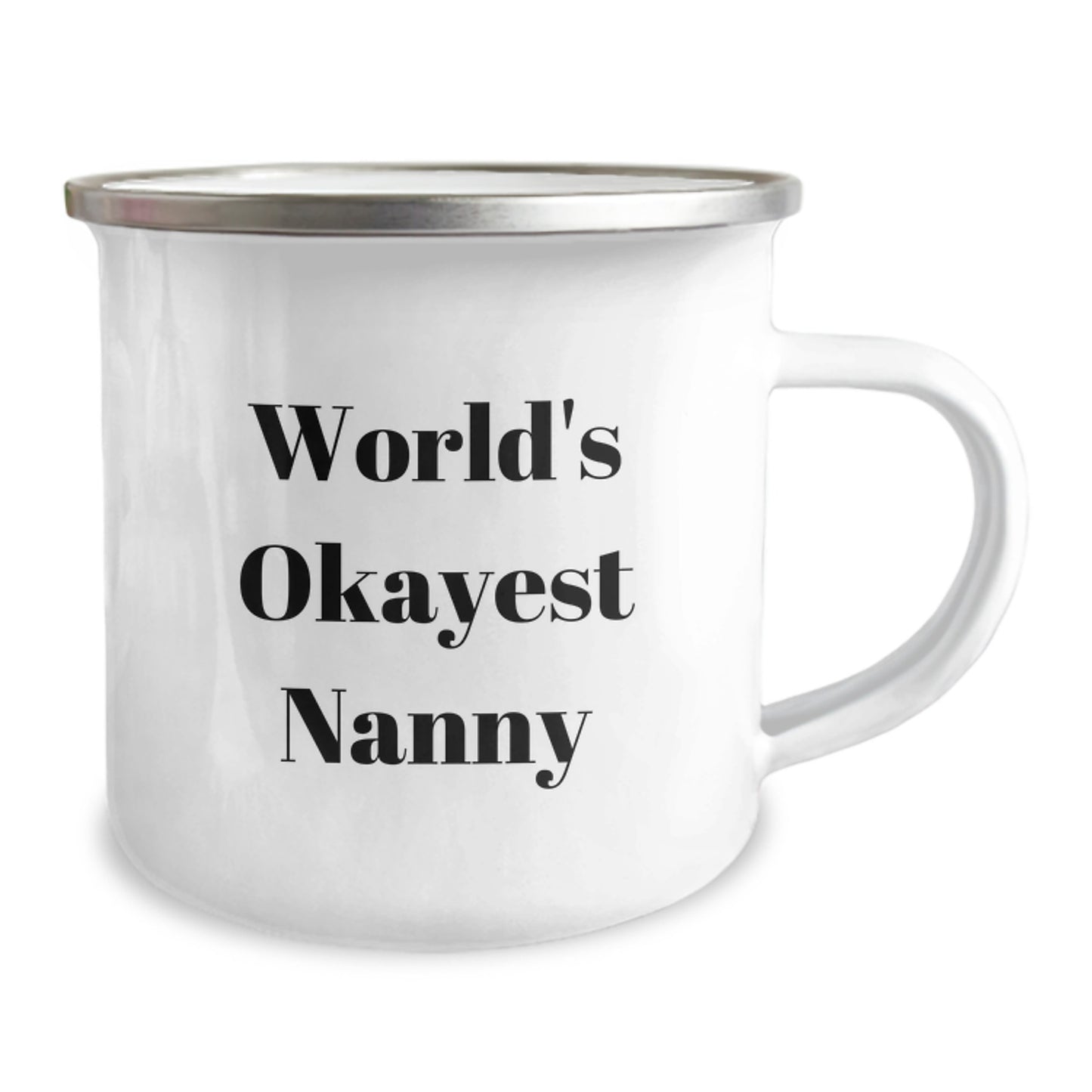 Funny Nanny Gifts for Christmas - 'World's Okayest Nanny' Camping Mug, Stainless Steel with Enamel Finish, Perfect Nanny Present from Friends or Family, Unique Nanny Mug - Image 2