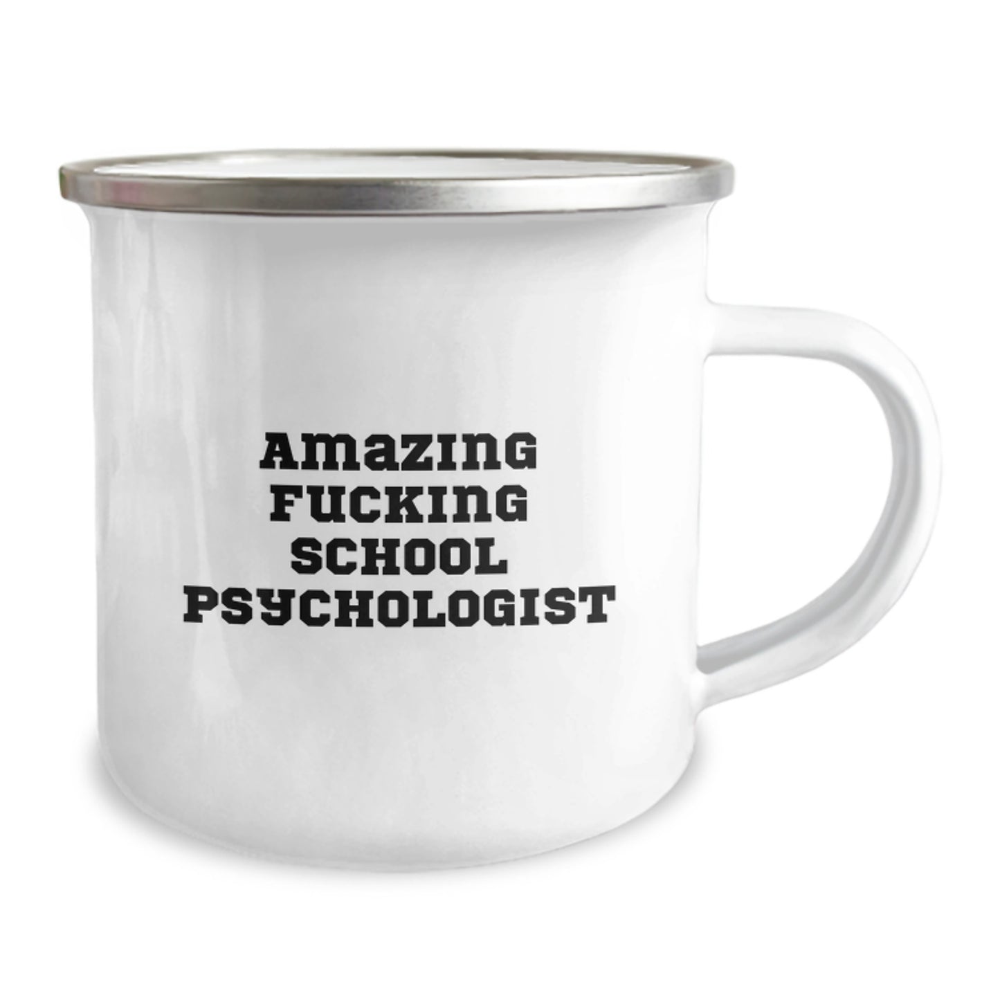 Funny School Psychologist Gifts from Friends for Christmas Unique Mugs, 'Amazing F--king School Psychologist' Printed on Camping Mug, 12 oz Stainless Steel with Enamel Finish - Image 2