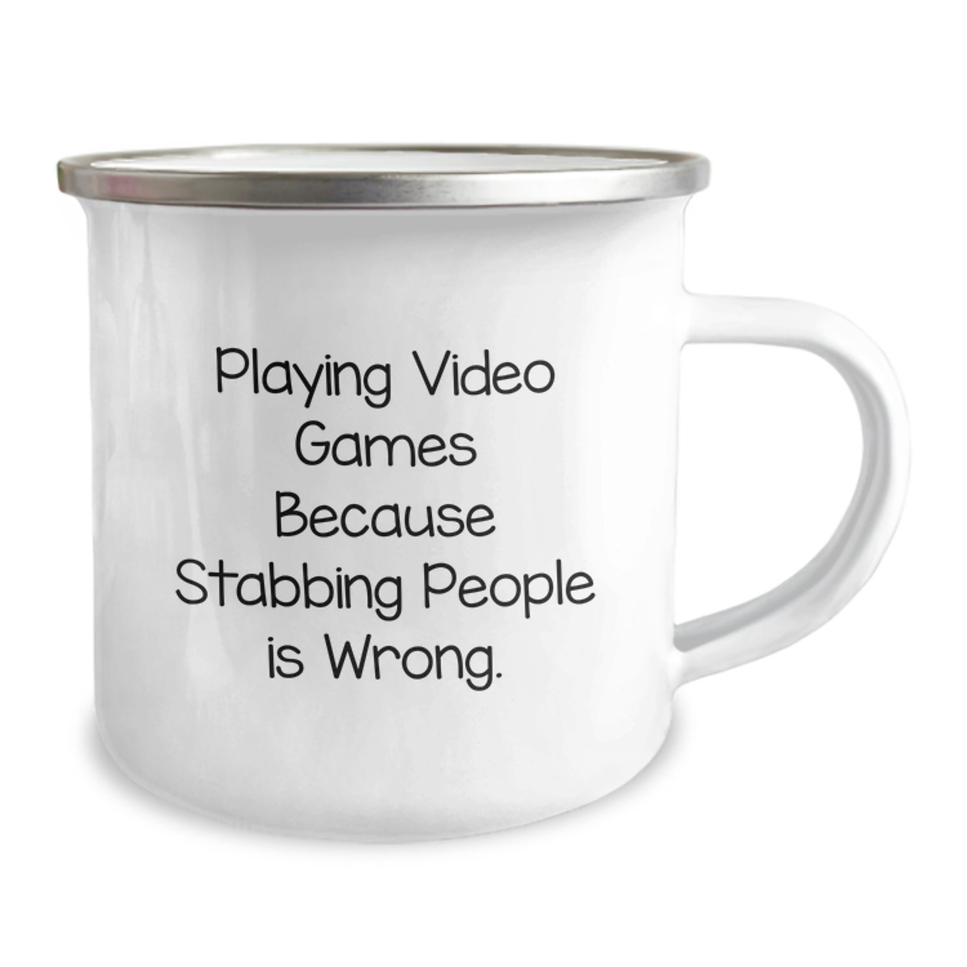 Funny Playing Video Games Christmas Unique Gifts from Family for Gaming Men - Camping Mug with 'Playing Video Games Because Stabbing People Is Wrong.' Quote, 12 oz Stainless Steel - Image 2