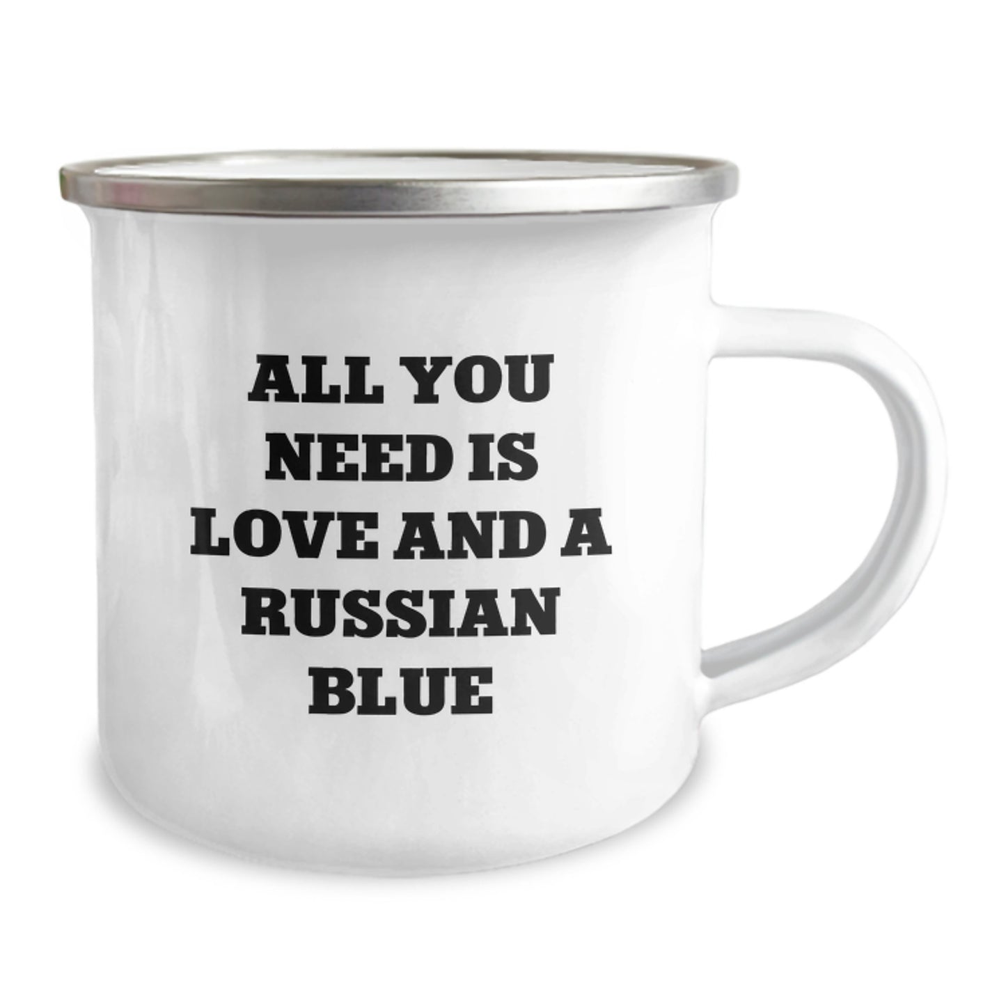 Funny Russian Blue Cat Lovers Gifts from Friends to Family Birthday Unique Russian Blue Cat Camping Mug - 'All You Need Is Love And A Russian Blue' Perfect for Russian Blue Cat Enthusiasts - Image 2