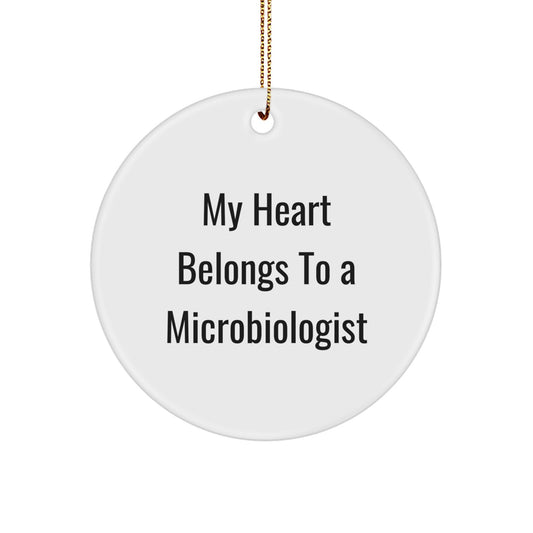 Funny Microbiologist Gifts from Family to Friends - 'My Heart Belongs To A Microbiologist' Circle Ornament for Christmas - Image 1