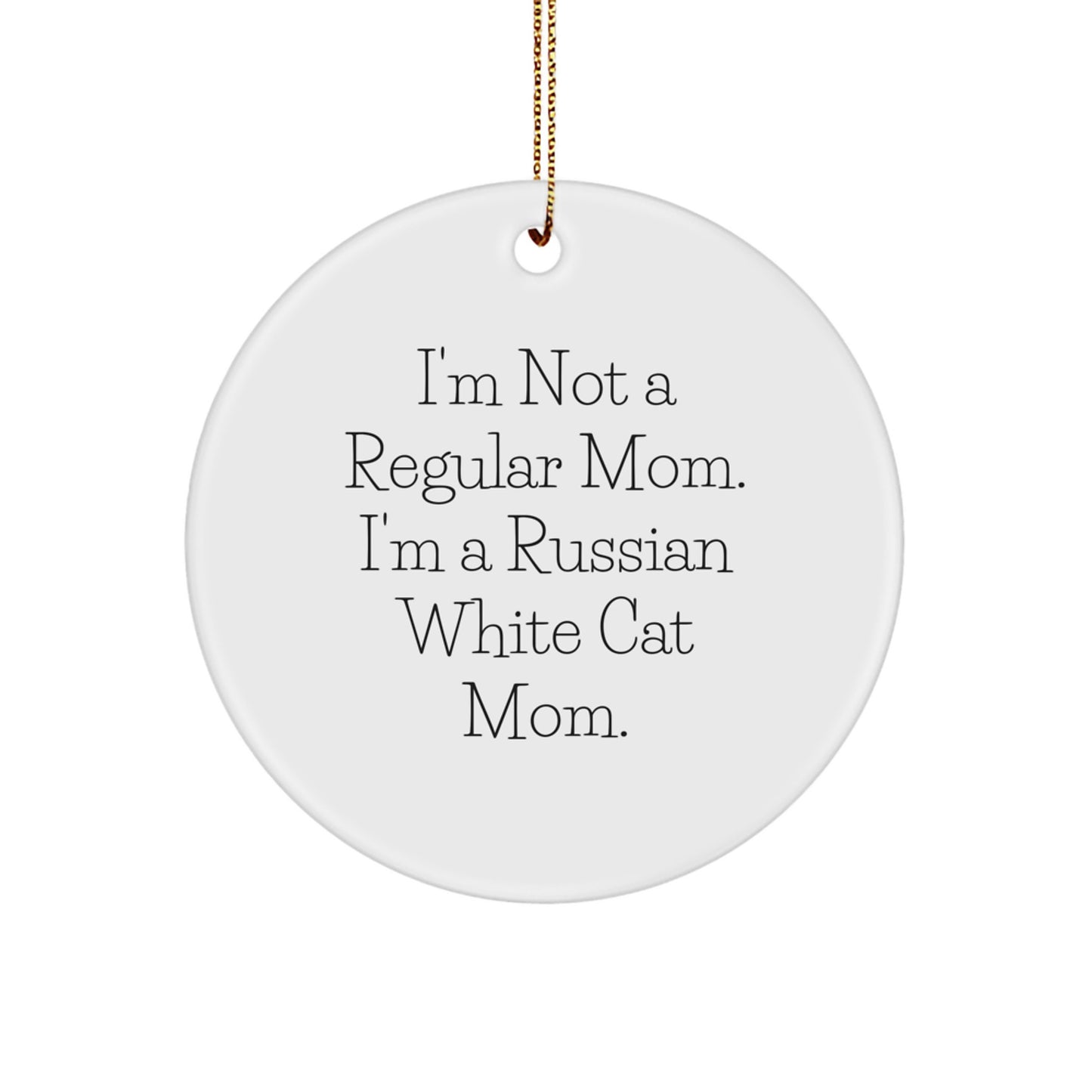 Russian White Cat Mom Gifts from Friends to Family - Funny Circle Ornament for Christmas - Image 1