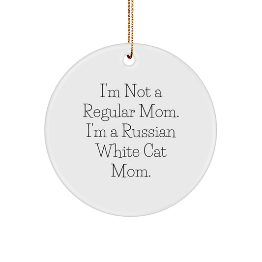 Russian White Cat Mom Gifts from Friends to Family - Funny Circle Ornament for Christmas - Image 1