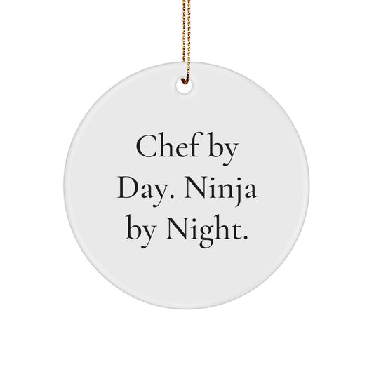 Funny Chef Gifts from Men to Friends - 'Chef By Day. Ninja By Night.' Circle Ornament, White, 2.75" Tall, Christmas Unique Presents for Chef Enthusiasts - Image 1