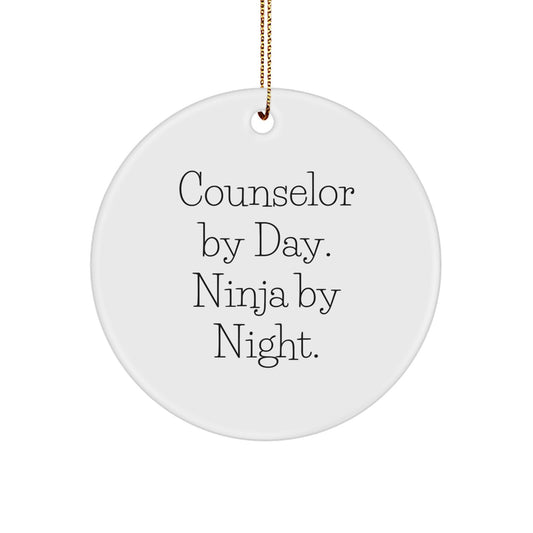 Counselor Gifts from Men - Funny Circle Ornament for Counselor By Day. Ninja By Night. Christmas Unique Gifts - Image 1