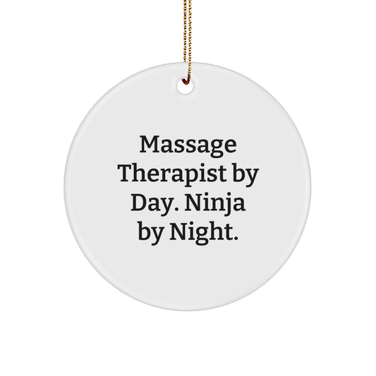 Massage Therapist Gifts from Friends, Massage Therapist By Day. Ninja By Night. Circle Ornament for Christmas - Image 1