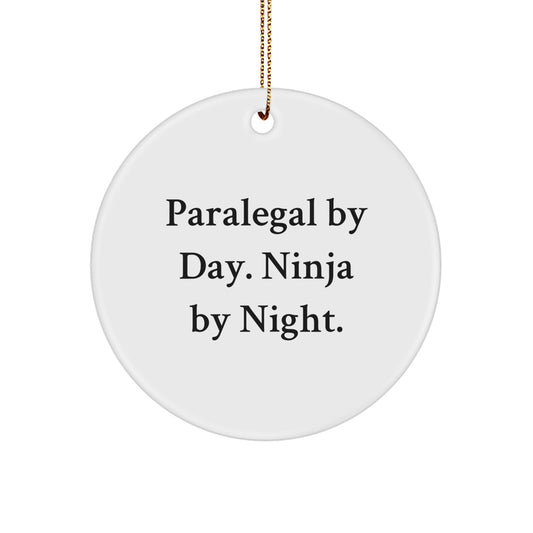 Paralegal Ninja Gifts from Friends - Christmas Unique Circle Ornament, 'Paralegal By Day. Ninja By Night.' Quote - Image 1