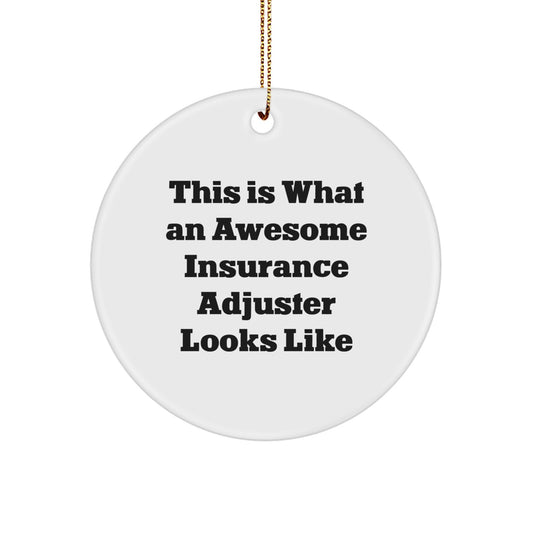 Funny Insurance Adjuster Gifts, Circle Ornament for Insurance Adjuster, 'This Is What An Awesome Insurance Adjuster Looks Like' Christmas Unique Gifts from Friends for Insurance Adjuster - Image 1