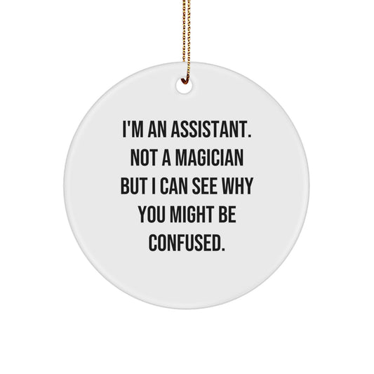 Funny Assistant Gifts from Friends to Coworkers - I'm An Assistant Not A Magician But I Can See Why You Might Be Confused, Circle Ornament for Christmas - Image 1