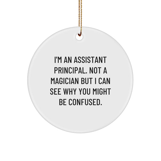 Funny Assistant Principal Gifts from Friends - 'I'm An Assistant Principal' Circle Ornament, White, Christmas Unique Gifts for Men - Image 1