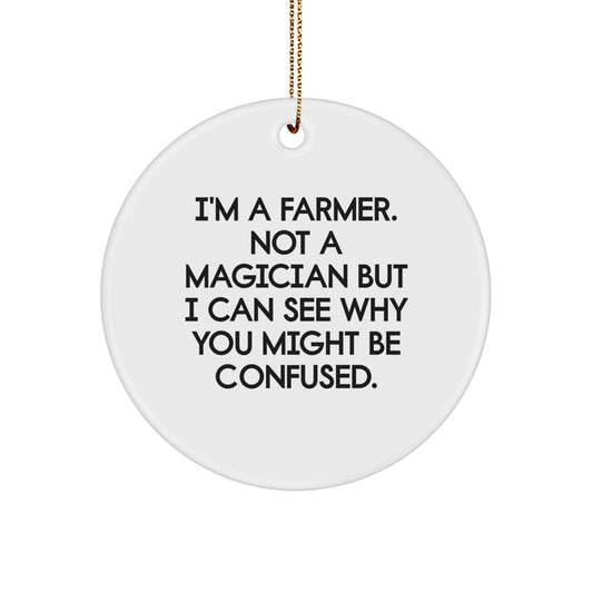 Funny Farmer Gifts from Friends and Family - I'm A Farmer. Not A Magician But I Can See Why You Might Be Confused. Circle Ornament for Christmas - Image 1