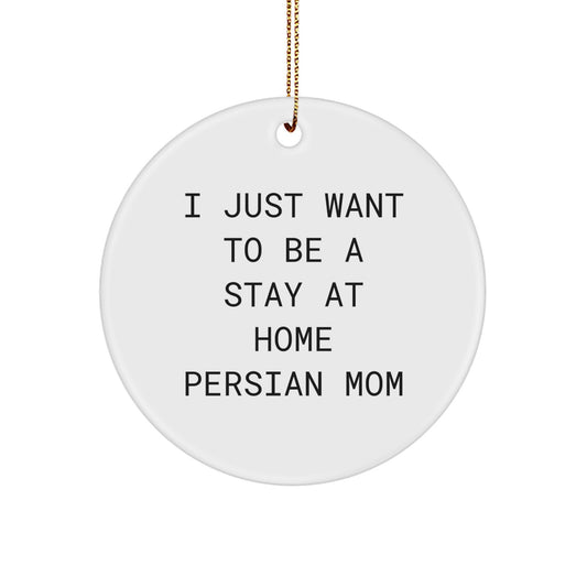 Funny Persian Cat Mom Gifts from Friends for Christmas - I Just Want To Be A Stay At Home Mom Circle Ornament, White, 2.75 Inch - Image 1