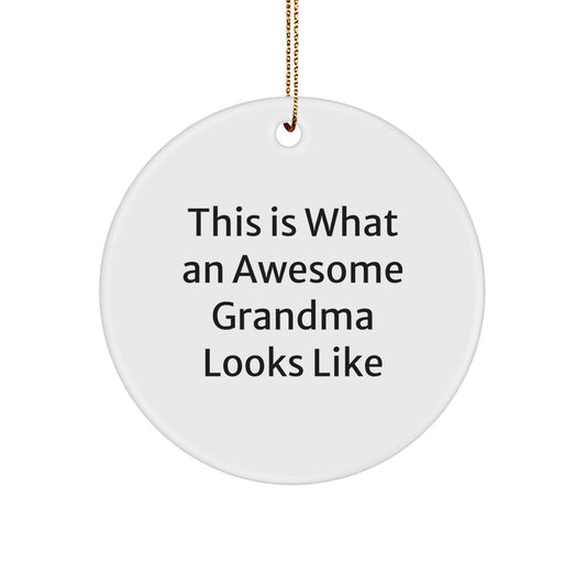 Grandma's Awesome Christmas Circle Ornament, Funny Quote Gifts from Family for Grandma, 2.75'' Tall, Lightweight, Durable, Vibrantly Printed, Ships with Gold Cord - Image 1