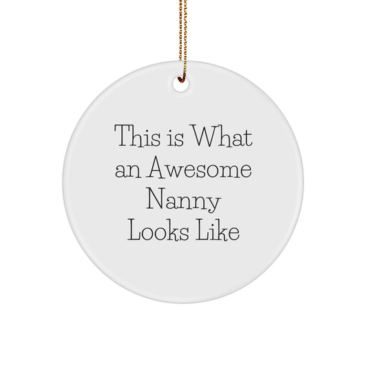Funny Nanny Gifts from Friends, Circle Ornament Quote 'This Is What An Awesome Nanny Looks Like', Christmas Unique Gifts for Nanny - Image 1