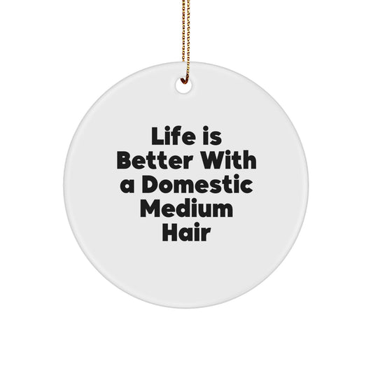 Funny Domestic Medium Hair Gifts from Friends for Christmas - Circle Ornament with Life Is Better Quote - Image 1