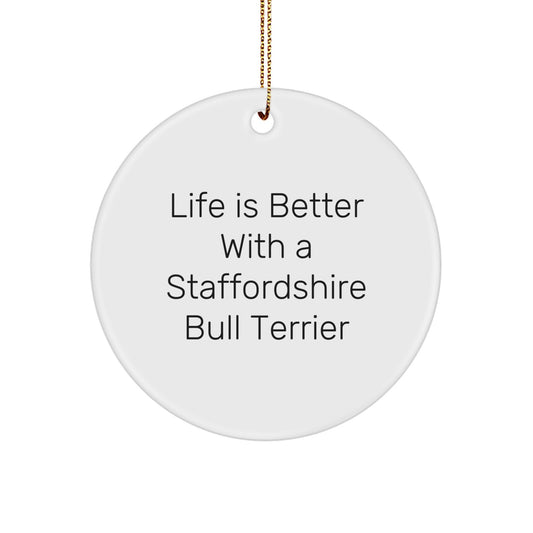 Staffordshire Bull Terrier Dog Gifts from Men to Family - Christmas Unique Circle Ornament for Home Decor - Image 1