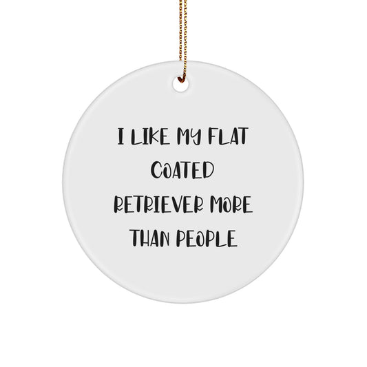 Funny Flat Coated Retriever Dog Gifts from Men to Friends - I Like My Flat Coated Retriever More Than People Circle Ornament for Christmas - Image 1