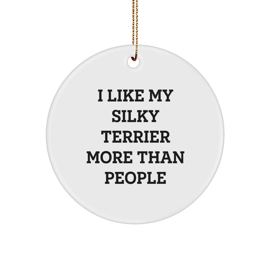 Funny Silky Terrier Dog Lover Gifts from Family, Personalized Circle Ornament for Men, Women, Friends, Coworkers, 'I Like My Silky Terrier More Than People' Christmas Unique - Image 1