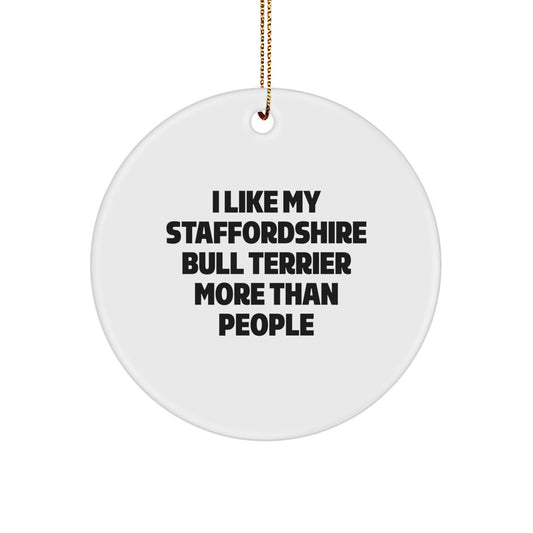 Funny Staffordshire Bull Terrier Dog Gifts from Family to Friends, 'I Like My Staffordshire Bull Terrier More Than People' Circle Ornament for Christmas Unique Gifts - Image 1