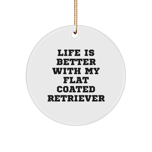 Funny Flat Coated Retriever Dog Gifts from Friends - Circle Ornament with 'Life Is Better With My Flat Coated Retriever' Quote, Christmas Unique Treasures - Image 1