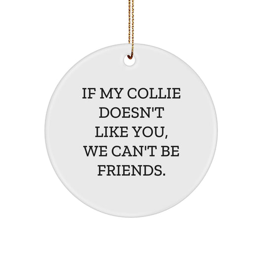 Funny Collie Dog Circle Ornament Gifts from Friends for Christmas with 'If My Collie Doesn't Like You, We Can't Be Friends.' Quote Circle Ornament - Image 1