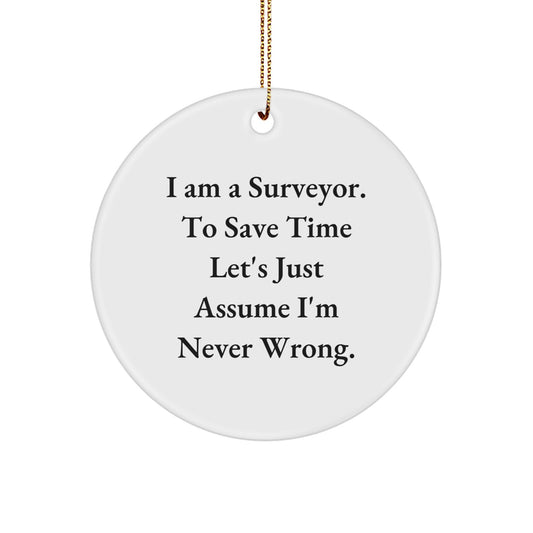 Unique Gifts from Surveyor Friends for Christmas, Funny Circle Ornament, I Am A Surveyor. - Image 1