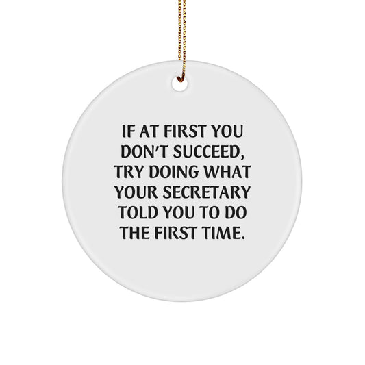 Funny Secretary Gifts from Men, Women, Friends, Coworkers, Family - 'If At First You Don't Succeed, Try Doing What Your Secretary Told You To Do The First Time' Christmas Unique Gifts for Secretary - Image 1