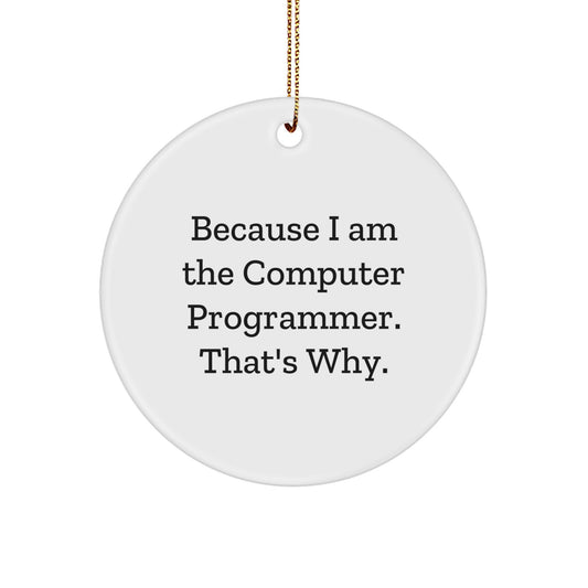 Funny Computer Programmer Christmas Unique Gift for Him Circle Ornament - Gifts from Friends, Coworkers, Family - Because I Am The Computer Programmer. That's Why. - Image 1